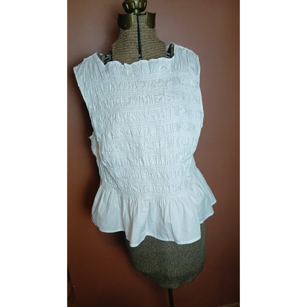 Free Assembly White Smocked Peplum Top Sleeveless Ruffle Neck XL FASH9081SM26